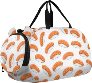 VIGTRO Salmon Sushi Pattern Background Kids Overnight Travel Duffel Bag Sport Gym Bag for Boys Girls with Shoe Compartment, Carry On Weekender Luggage Bag for Dance Swim Yoga