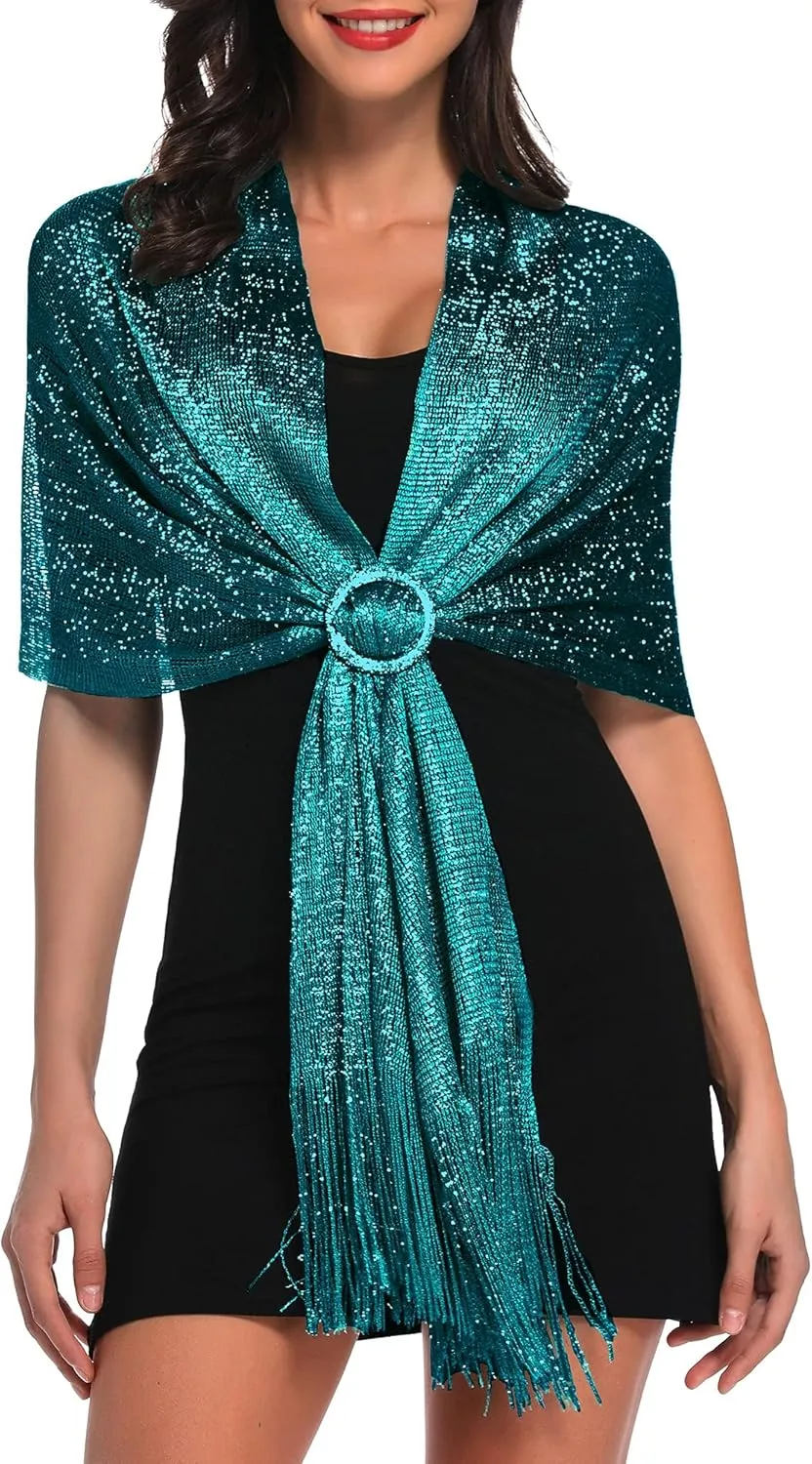 vimate Sparkling Metallic Shawls and Wraps for Evening Party/Wedding/Formal Dresses (With Free Buckle)