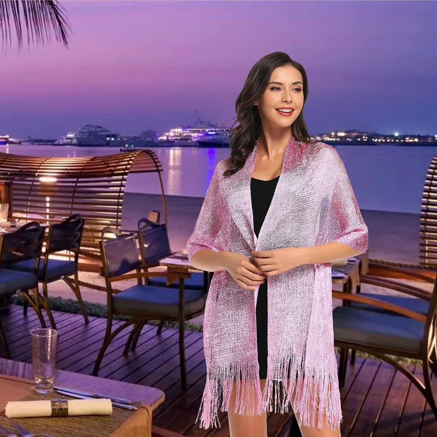 vimate Sparkling Metallic Shawls and Wraps for Evening Party/Wedding/Formal Dresses (With Free Buckle)