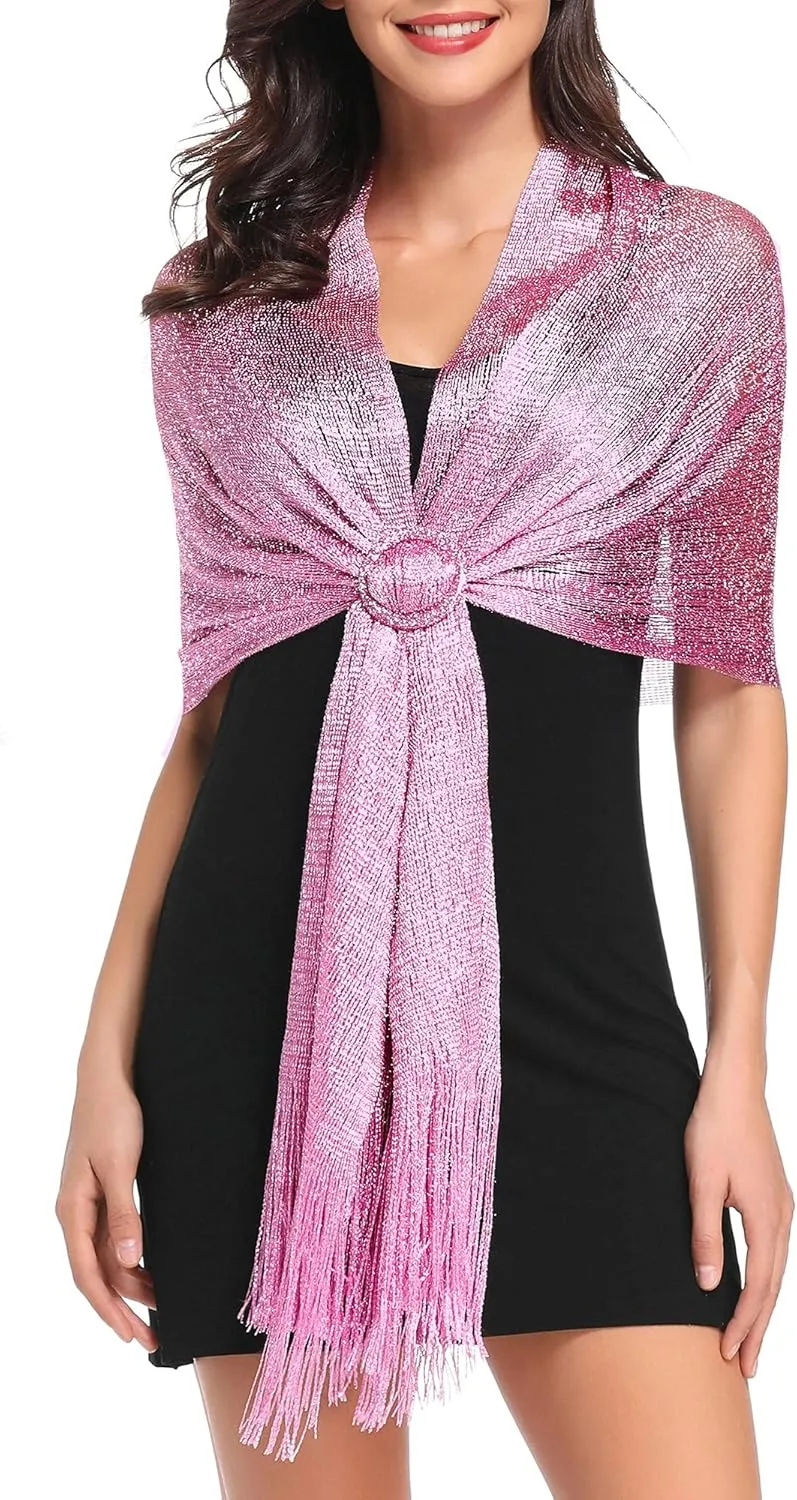 vimate Sparkling Metallic Shawls and Wraps for Evening Party/Wedding/Formal Dresses (With Free Buckle)