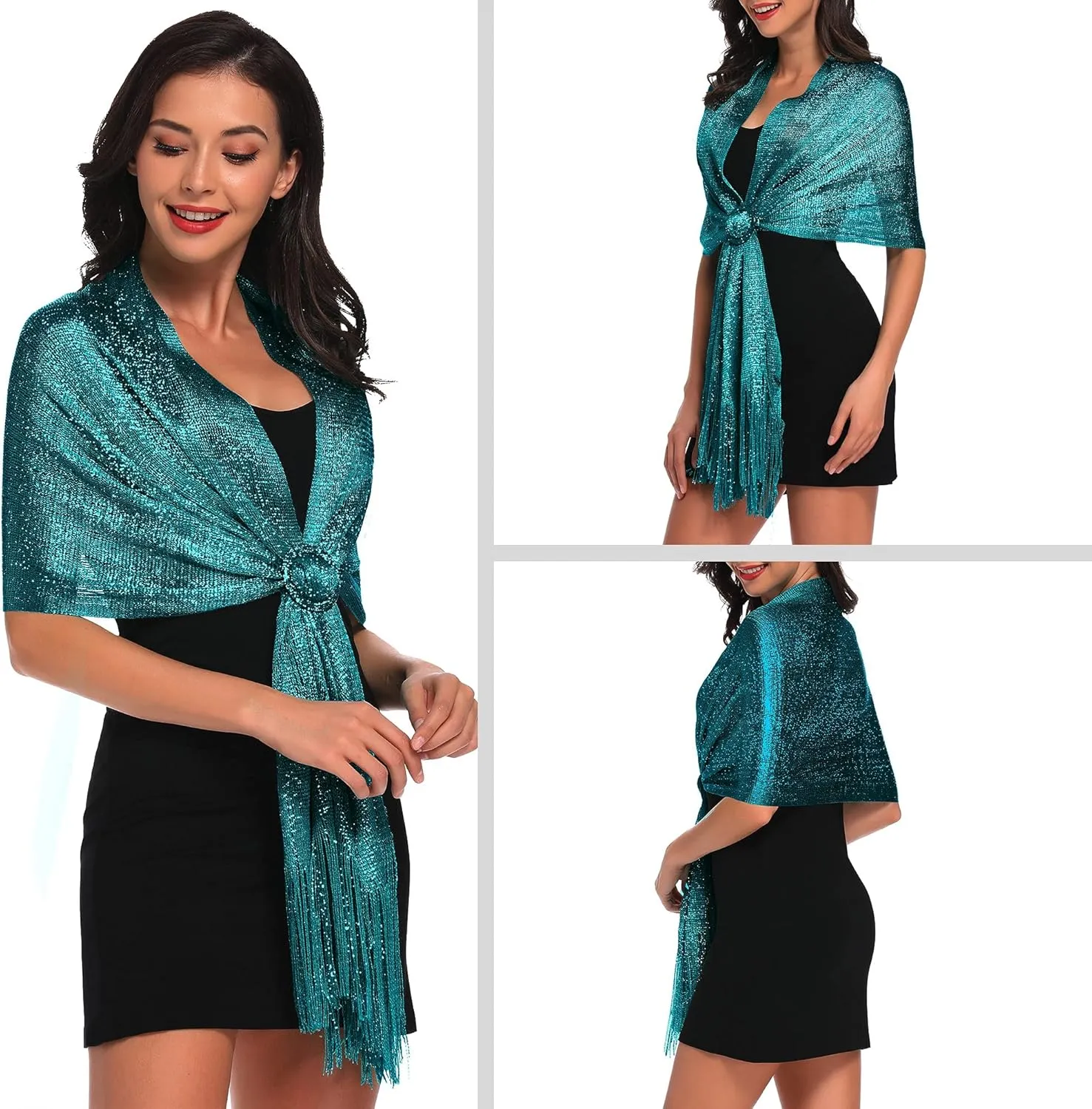 vimate Sparkling Metallic Shawls and Wraps for Evening Party/Wedding/Formal Dresses (With Free Buckle)