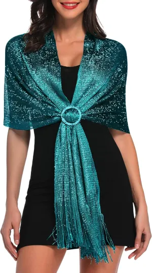 vimate Sparkling Metallic Shawls and Wraps for Evening Party/Wedding/Formal Dresses (With Free Buckle)