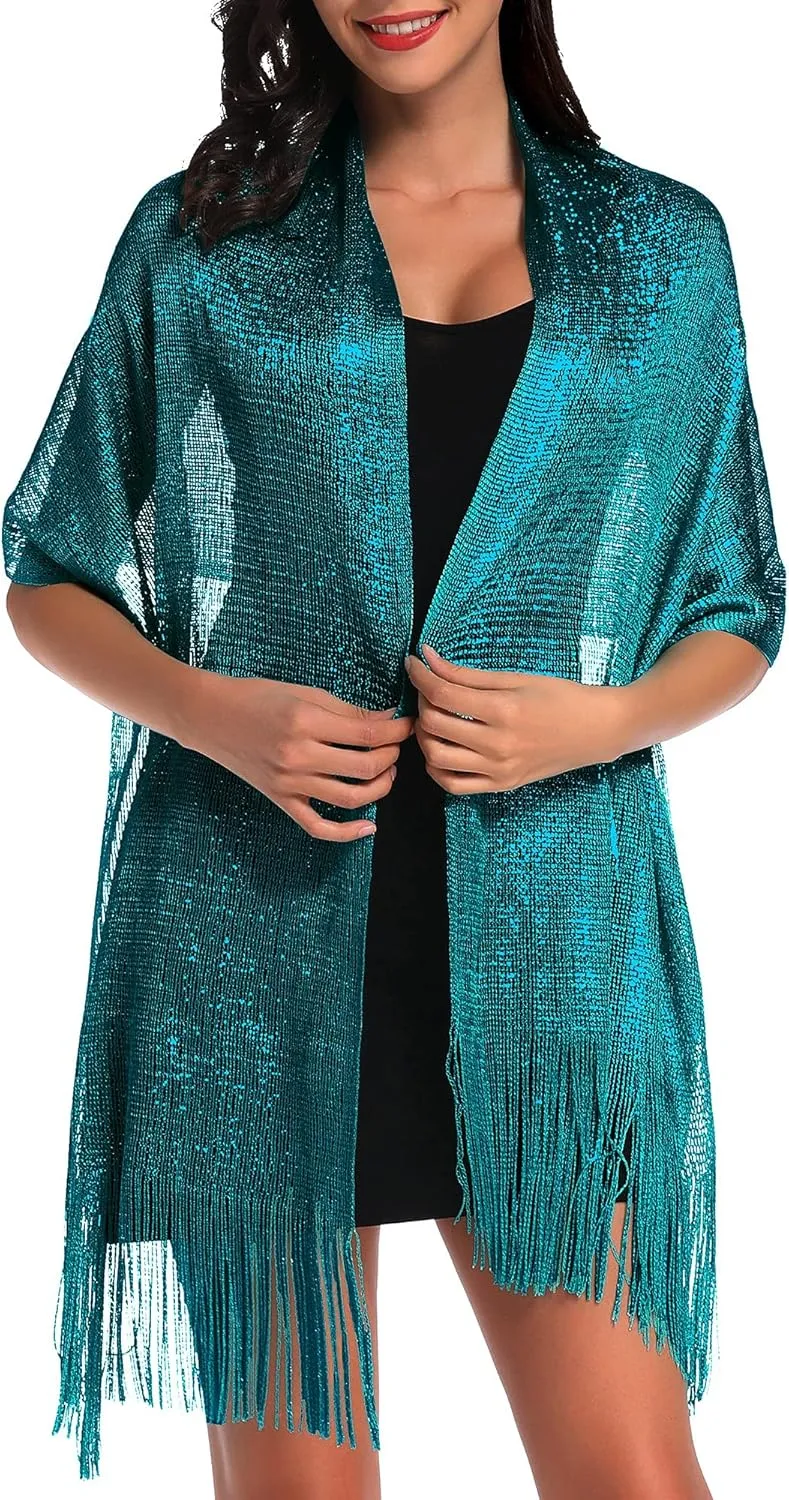 vimate Sparkling Metallic Shawls and Wraps for Evening Party/Wedding/Formal Dresses (With Free Buckle)