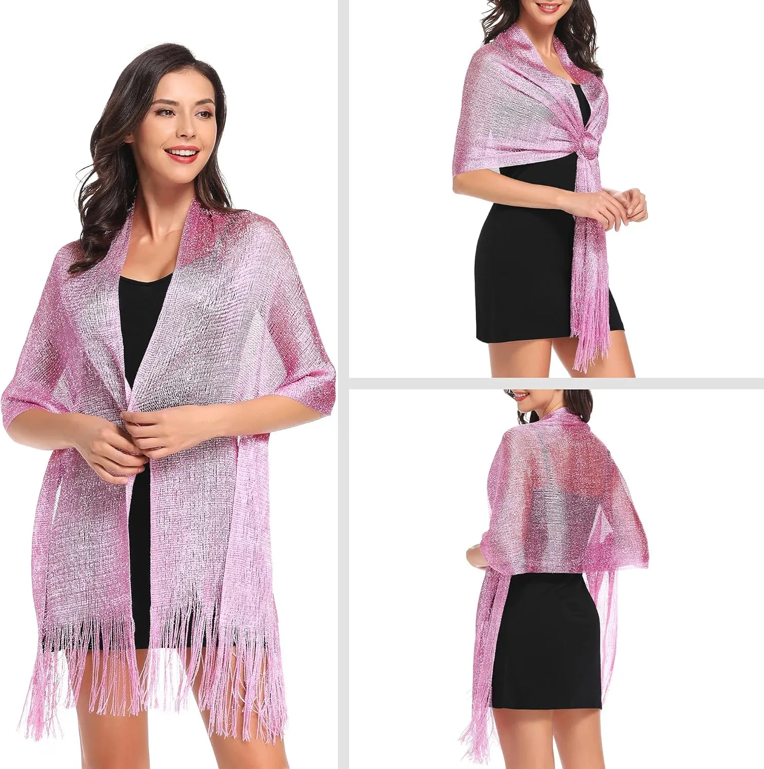 vimate Sparkling Metallic Shawls and Wraps for Evening Party/Wedding/Formal Dresses (With Free Buckle)