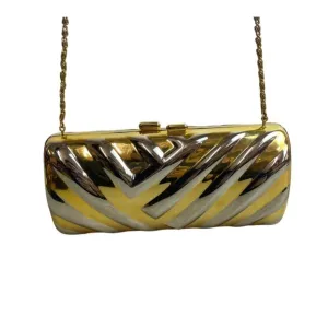 Vintage 80s Lisette Women's Silver And Gold Chain Strap Evening Clutch Sz M