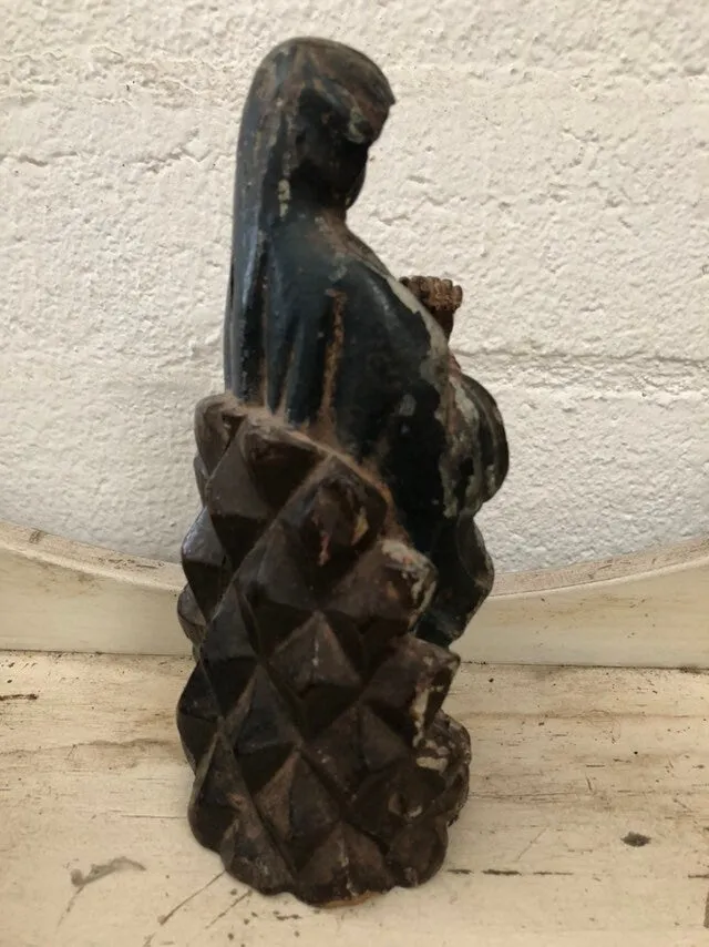 Vintage Antique Hand Carved Wood Madonna Religious Statue