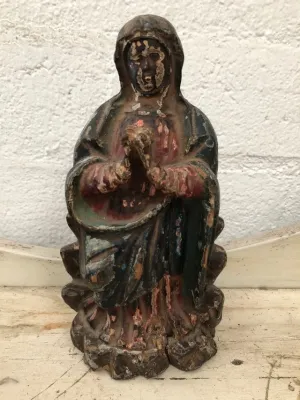 Vintage Antique Hand Carved Wood Madonna Religious Statue