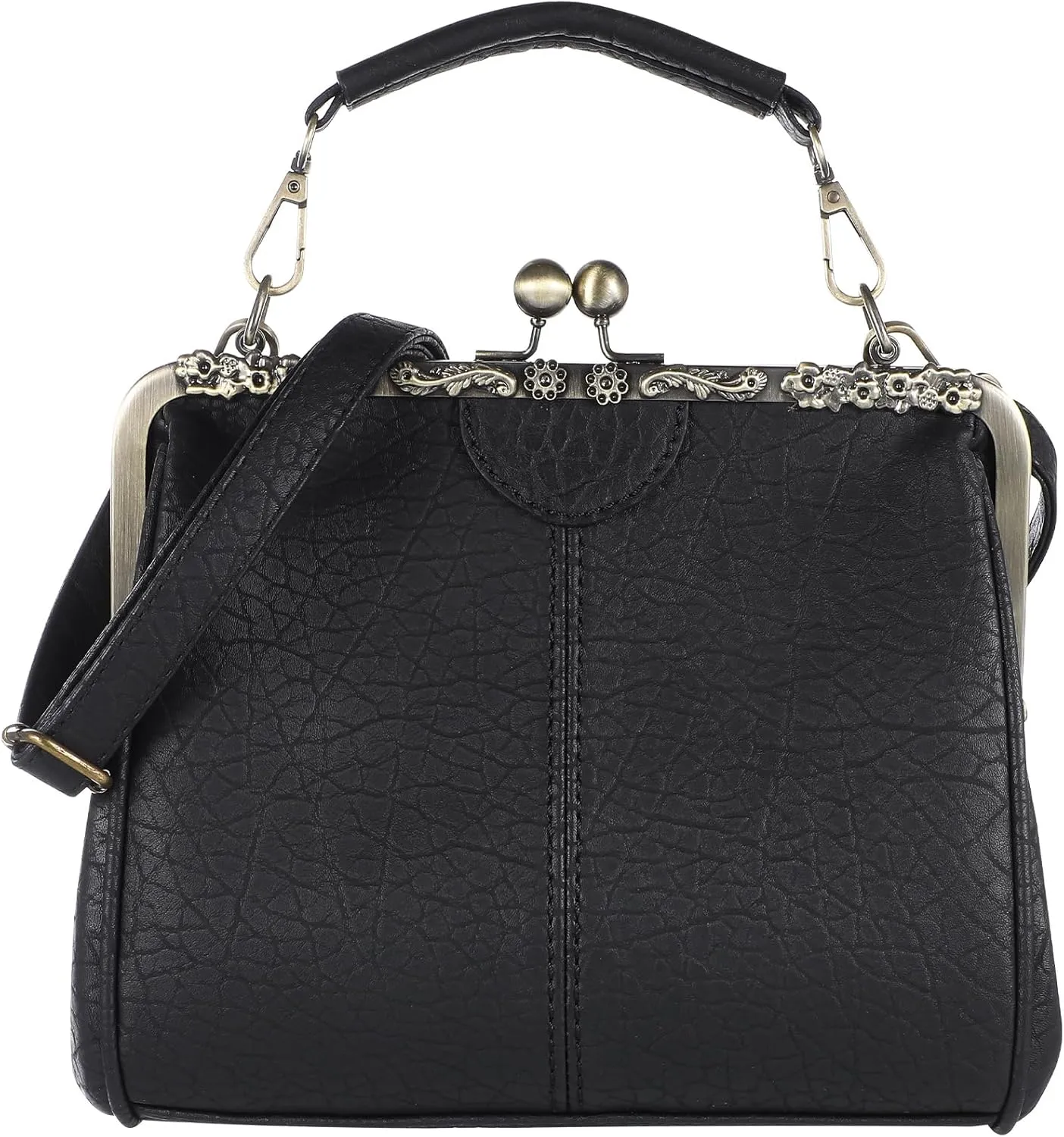 Vintage Kiss Lock Clutch for Women Leather Shoulder Bag Evening Purse