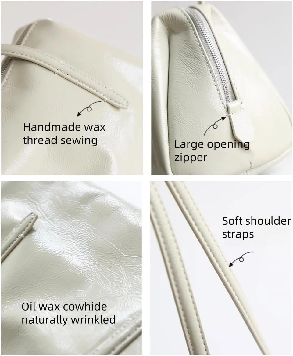 Vintage Leather Niche Handbag Totes Pillow Bag Oil Wax Shoulder Armpit Bag Clutch Versatile Chic Purse Luxury Elegant