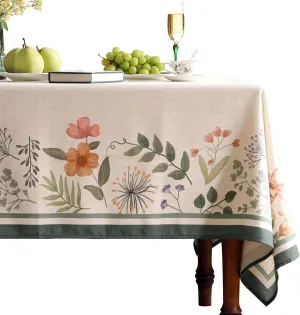 Vintage Linen Floral Tablecloth,French Farmhouse Rectangle Table Cloth,Shabby Chic Colorfast Tablecloths,Decor Table Cover for Kitchen,Dining,Tea Party,Home,Christmas,63"*94"
