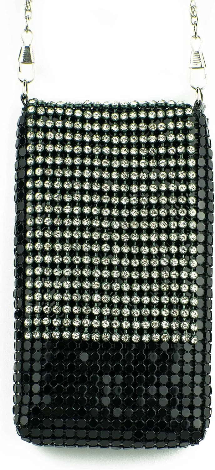Vintage Luxuriant Soft Metallic Black Mesh Women's Cell Phone Shoulder Evening Purse