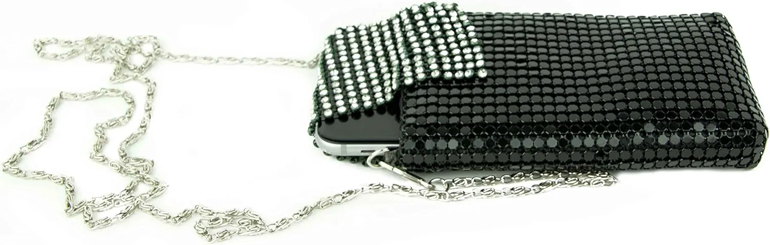 Vintage Luxuriant Soft Metallic Black Mesh Women's Cell Phone Shoulder Evening Purse