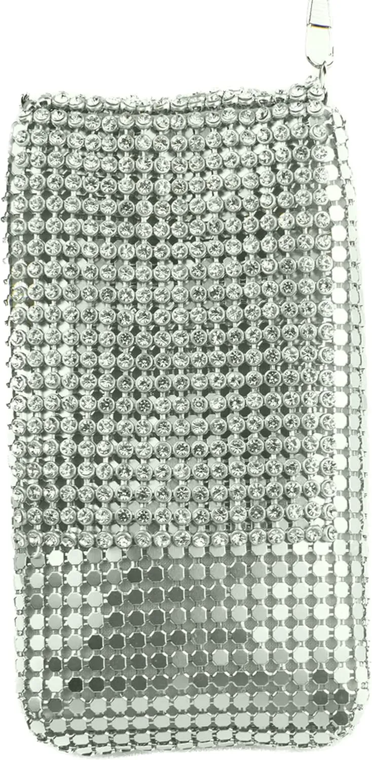Vintage Luxuriant Soft Metallic Silver Mesh Women's Cell Phone Shoulder Evening Purse