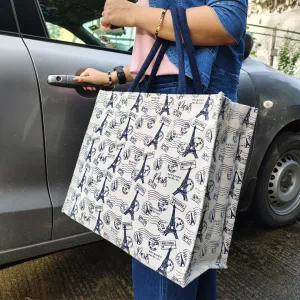VINTAGE PARIS PRINT CANVAS BAG WITH ZIPPER