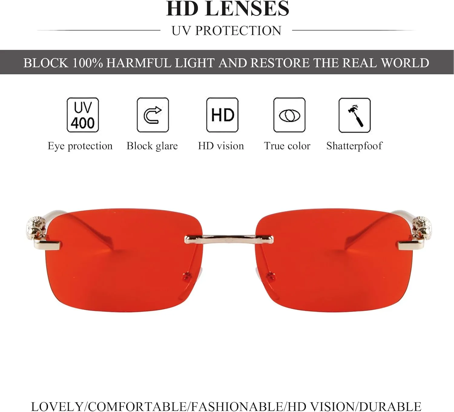 Vintage Rimless Rectangle Sunglasses for Women Men,Trendy Gold Metal Frameless Square Sun Glasses Transparent Eyewear