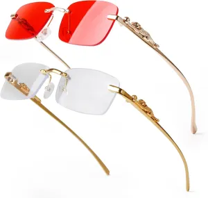 Vintage Rimless Rectangle Sunglasses for Women Men,Trendy Gold Metal Frameless Square Sun Glasses Transparent Eyewear