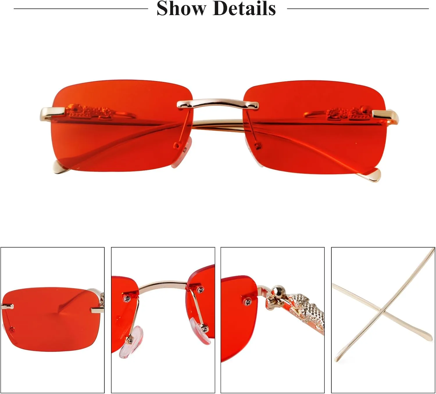 Vintage Rimless Rectangle Sunglasses for Women Men,Trendy Gold Metal Frameless Square Sun Glasses Transparent Eyewear