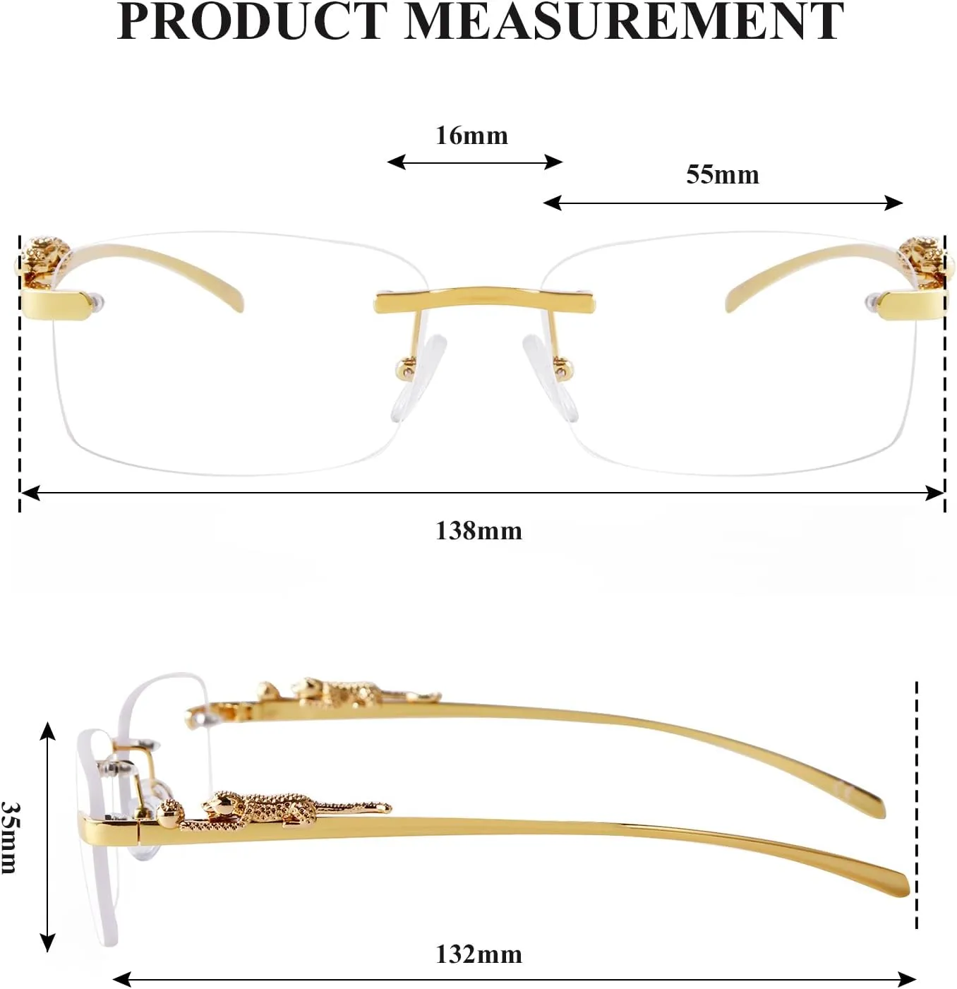 Vintage Rimless Rectangle Sunglasses for Women Men,Trendy Gold Metal Frameless Square Sun Glasses Transparent Eyewear