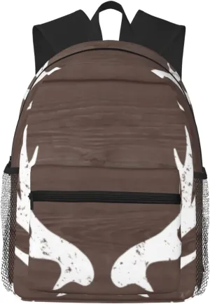 Vintage Rustic Hunting Deer Antler Wood Lightweight Packable Backpack Travel Casual Hiking Daypack Foldable Backpack For Men Women