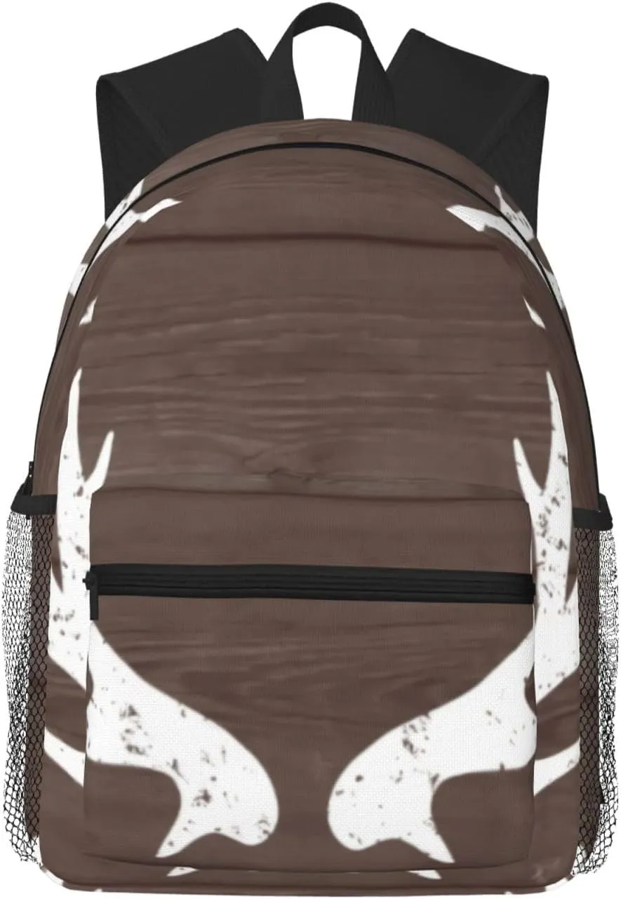 Vintage Rustic Hunting Deer Antler Wood Lightweight Packable Backpack Travel Casual Hiking Daypack Foldable Backpack For Men Women