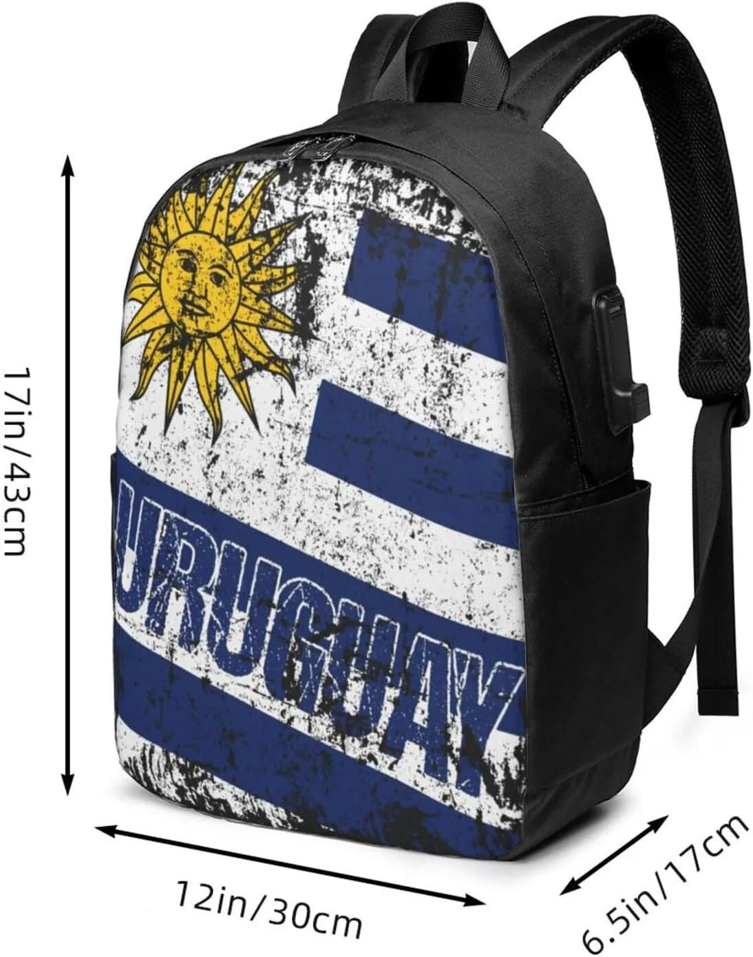 Vintage Uruguay Uruguayan Flag Laptop Backpacks Travel Backpack Casual Business Daypack Sport Rucksack Computer Bag Fits up to 17 Inch Notebook with USB Port