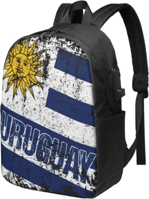 Vintage Uruguay Uruguayan Flag Laptop Backpacks Travel Backpack Casual Business Daypack Sport Rucksack Computer Bag Fits up to 17 Inch Notebook with USB Port