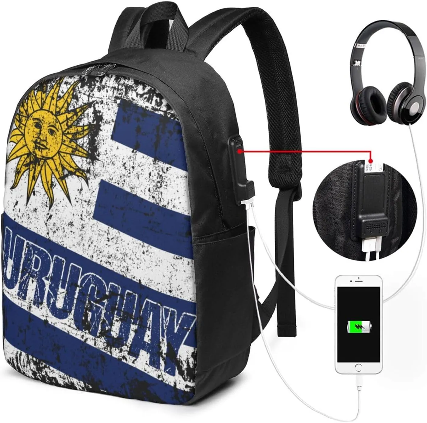 Vintage Uruguay Uruguayan Flag Laptop Backpacks Travel Backpack Casual Business Daypack Sport Rucksack Computer Bag Fits up to 17 Inch Notebook with USB Port
