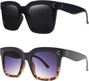 Vintage Women Oversized Sunglasses Designer Luxury Square Sun Glasses UV400 Protection Flat Lens