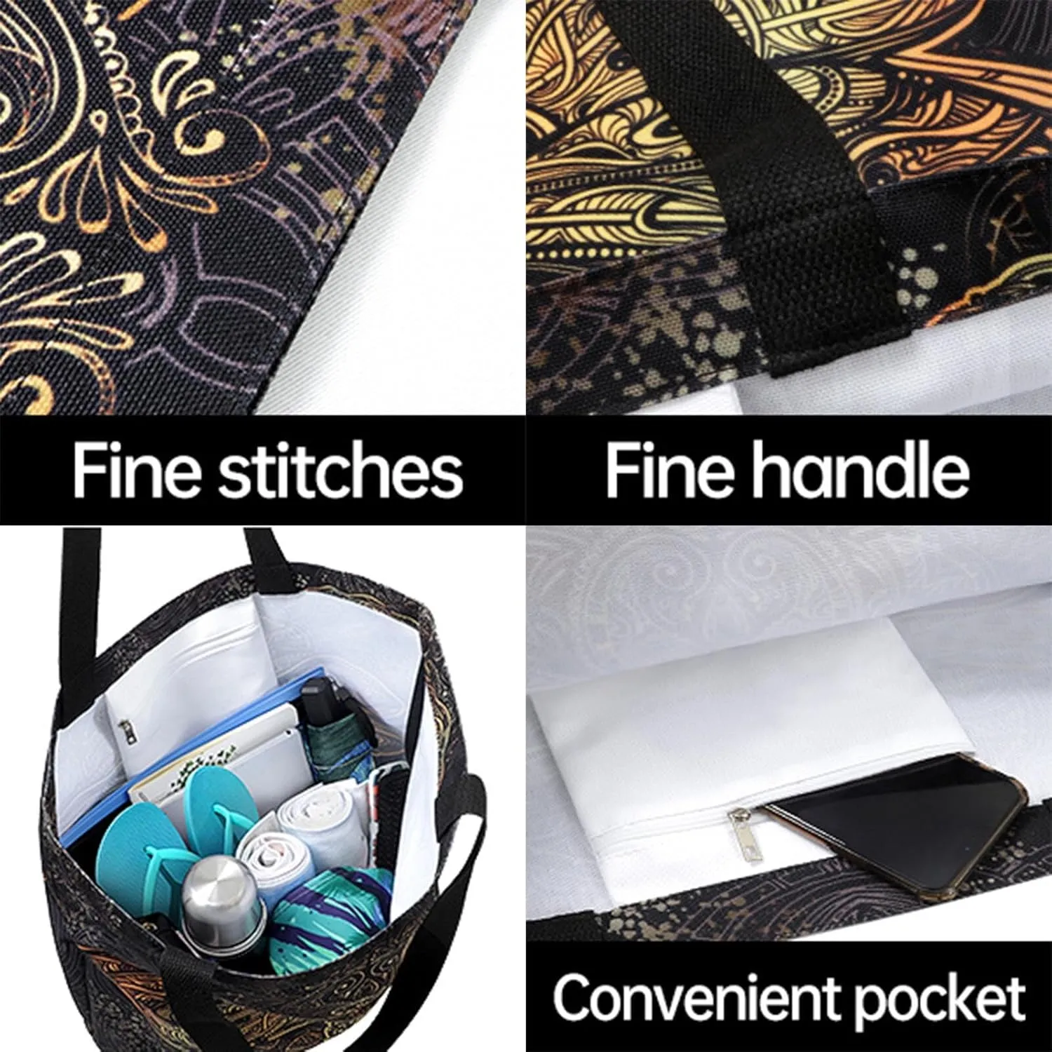 Vivid Pattern Extra Large Shoulder Grocery Tote Bag, Art Sugar Skulls Flower Day Of Dead Canvas Daily Handle Bag for Gym Weekender Beach Travel Kitchen Reusable Market Shopping