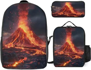 Volcano Eruption(1) 17 in Backpack 3 Piece Combination Backpack Lunch Bag Pencil Case Fashion Travel Daypack for Unisex