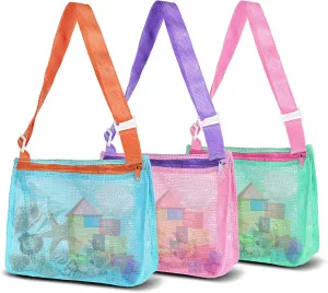 VOROLO 3PCS Mesh Beach Bag for Holding Toys,Sand Towels Tote for Kids Seashell Collecting,Shell Bags for Children Picnic,Swimming Accessories for Boys and Girls