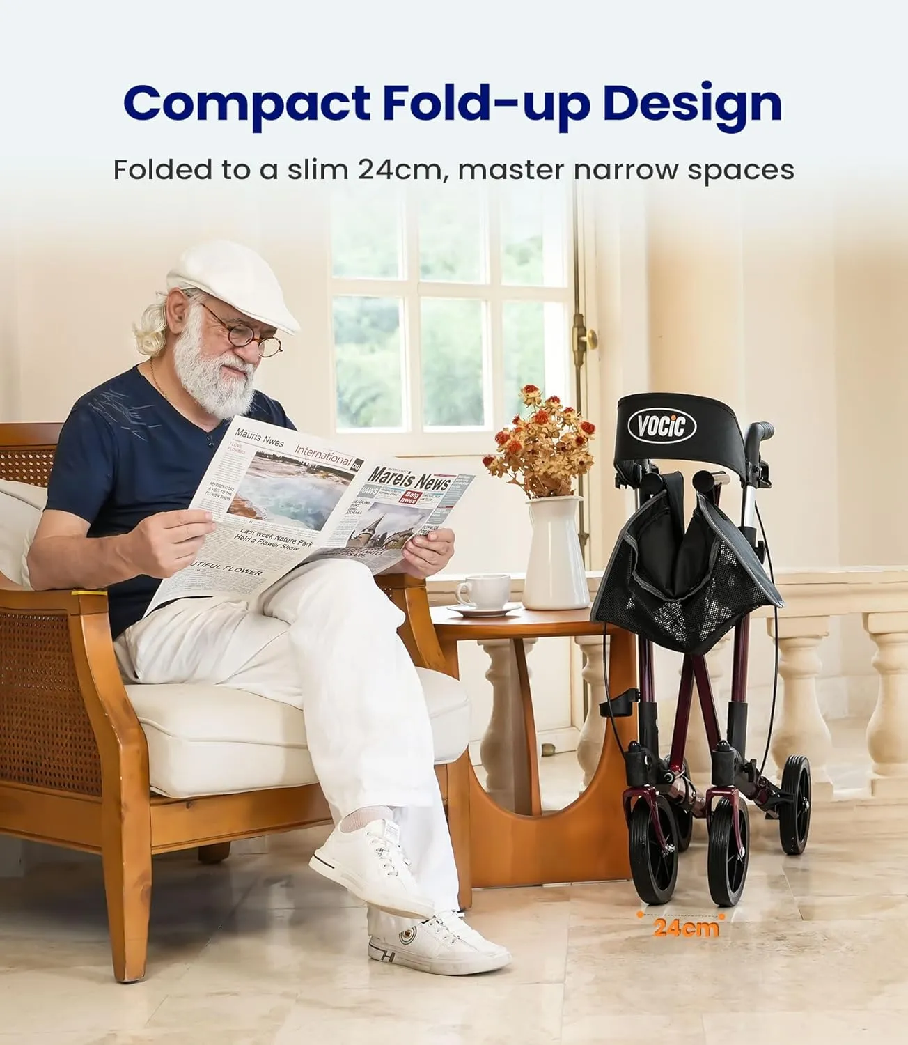 Walkers-for-Seniors-with-Seat, Lightweight Rollator Walker with Seat and Brakes, Folding Rolling Walker with Wheels, All Terrain-2024 New