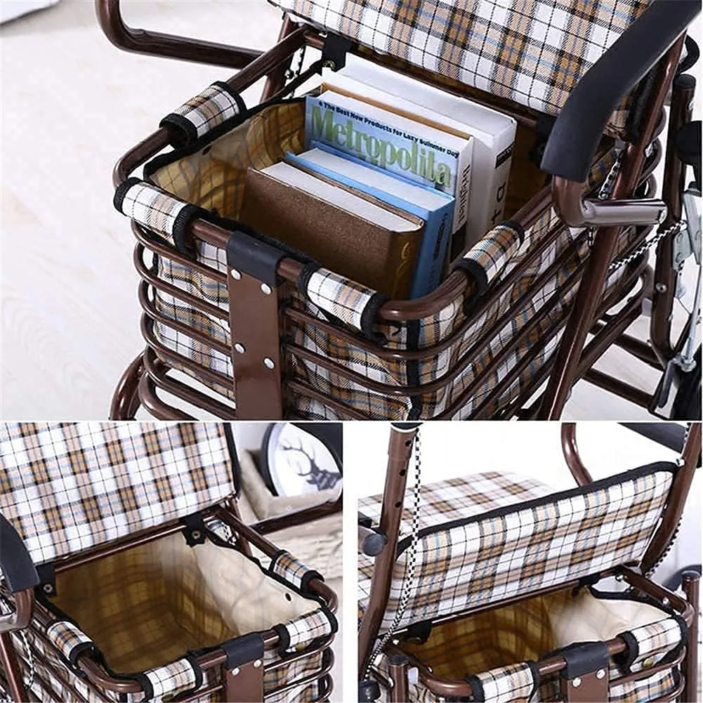 Walkers for The Elderly Rollator,Portable Folding Elderly Shopping Trolleys Aluminium Four Wheeled Walking Aid Walkers with Padded Seat Storage Carry Bag and Brakes Height Adjustable It's