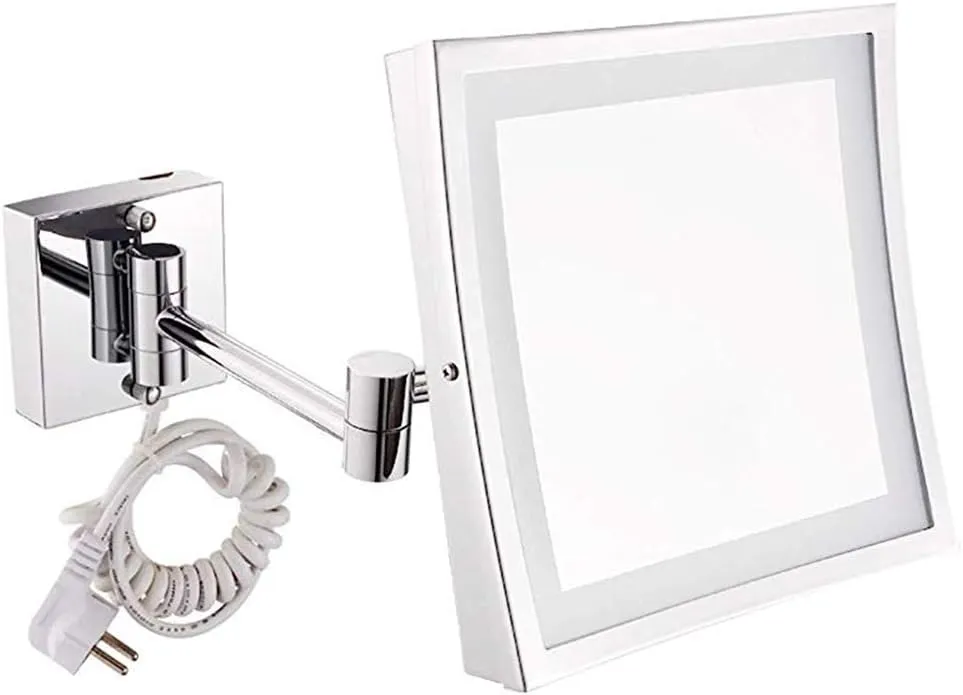 Wall-Mounted Makeup Mirror Shaving Mirror for Hotel Vanity Adjustable Extendable Square 7.9inch 3X Magnifying