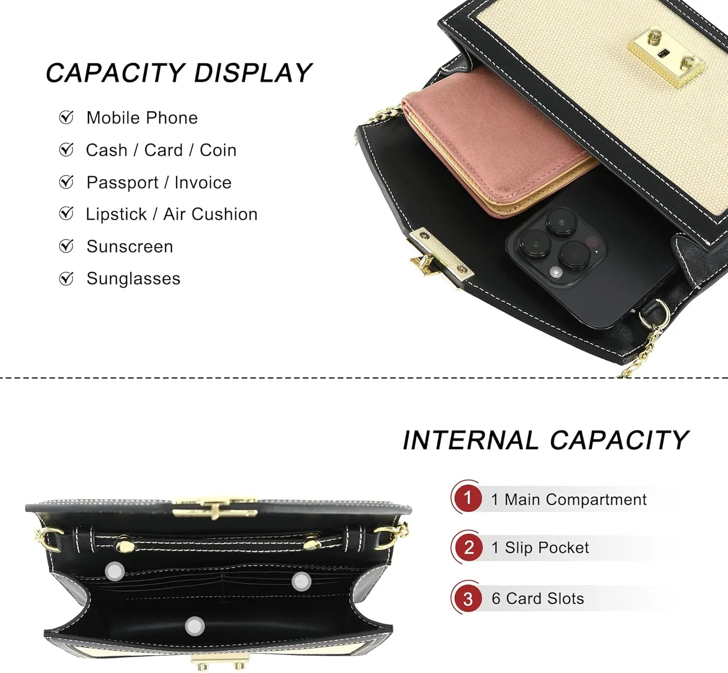 Wallet on Chain Purse WOC Crossbody Clutch Bag for Women in Textile and Leather Mini Shoulder Bag Phone Wallet