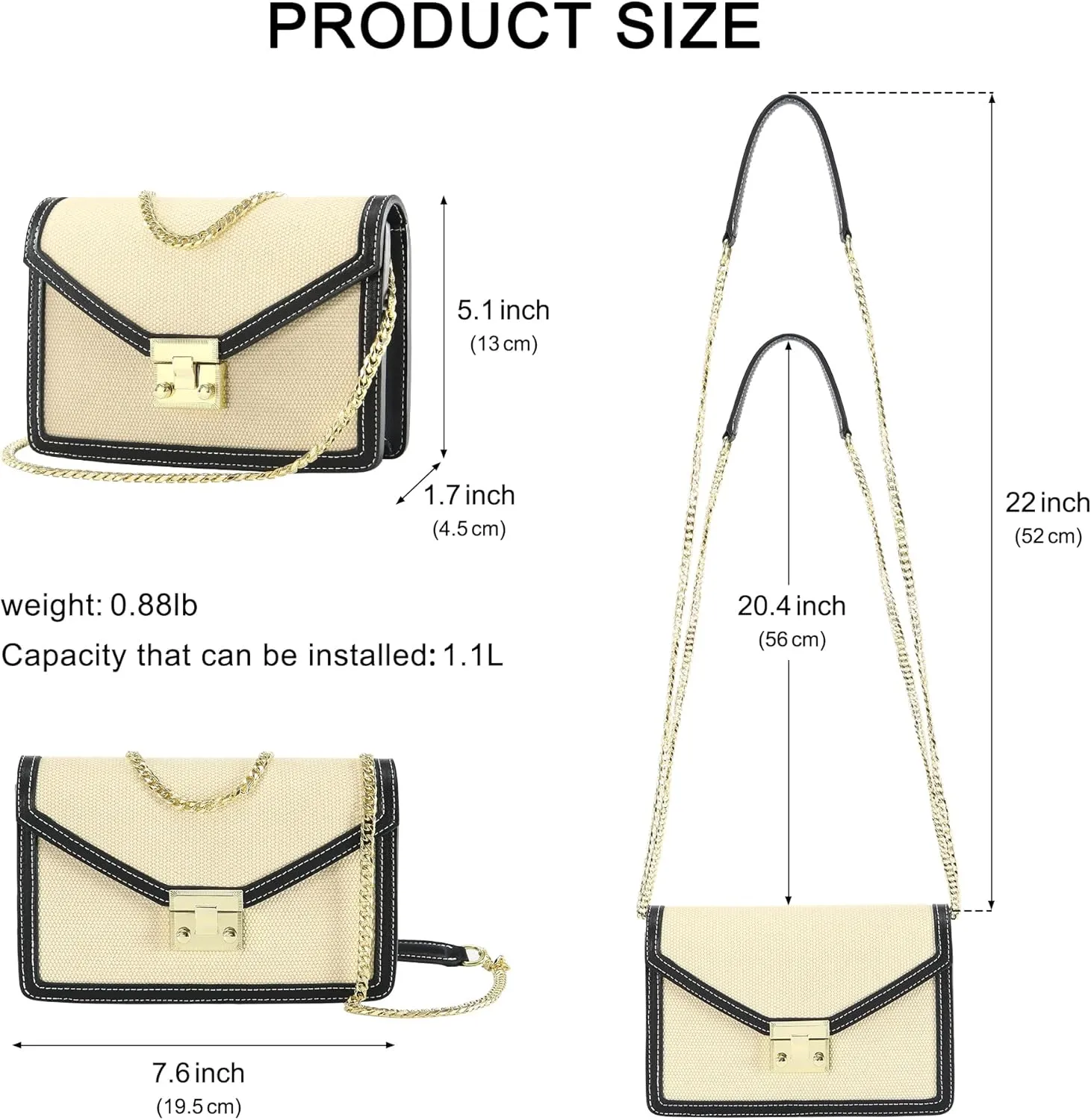 Wallet on Chain Purse WOC Crossbody Clutch Bag for Women in Textile and Leather Mini Shoulder Bag Phone Wallet
