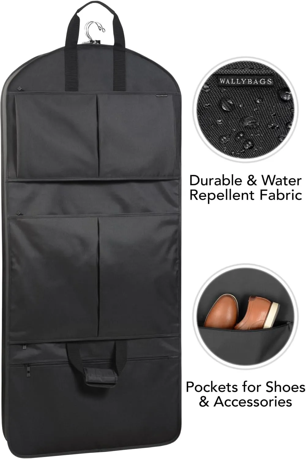 WallyBags® 48” Deluxe Tri-Fold Carry On Travel Garment Bag with three pockets for men & women