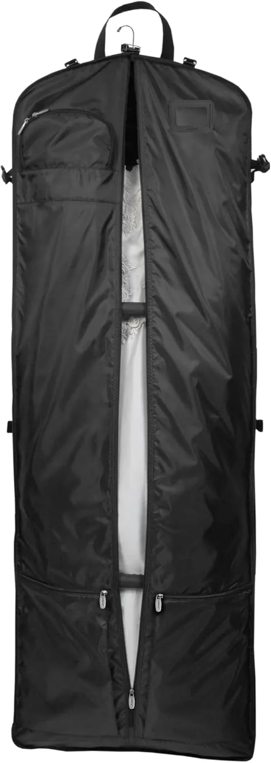 WallyBags 66” Premium Tri-Fold Carry On Destination Wedding Dress Travel Garment Bag, Charcoal, 66 Inch