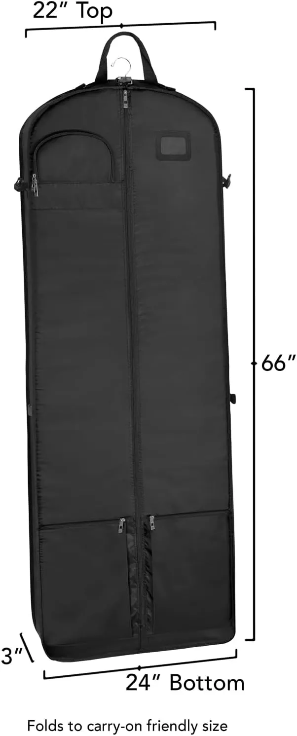 WallyBags® 66” Premium Tri-Fold Carry On Destination Wedding Dress Travel Garment Bag with multiple pockets and shoulder strap