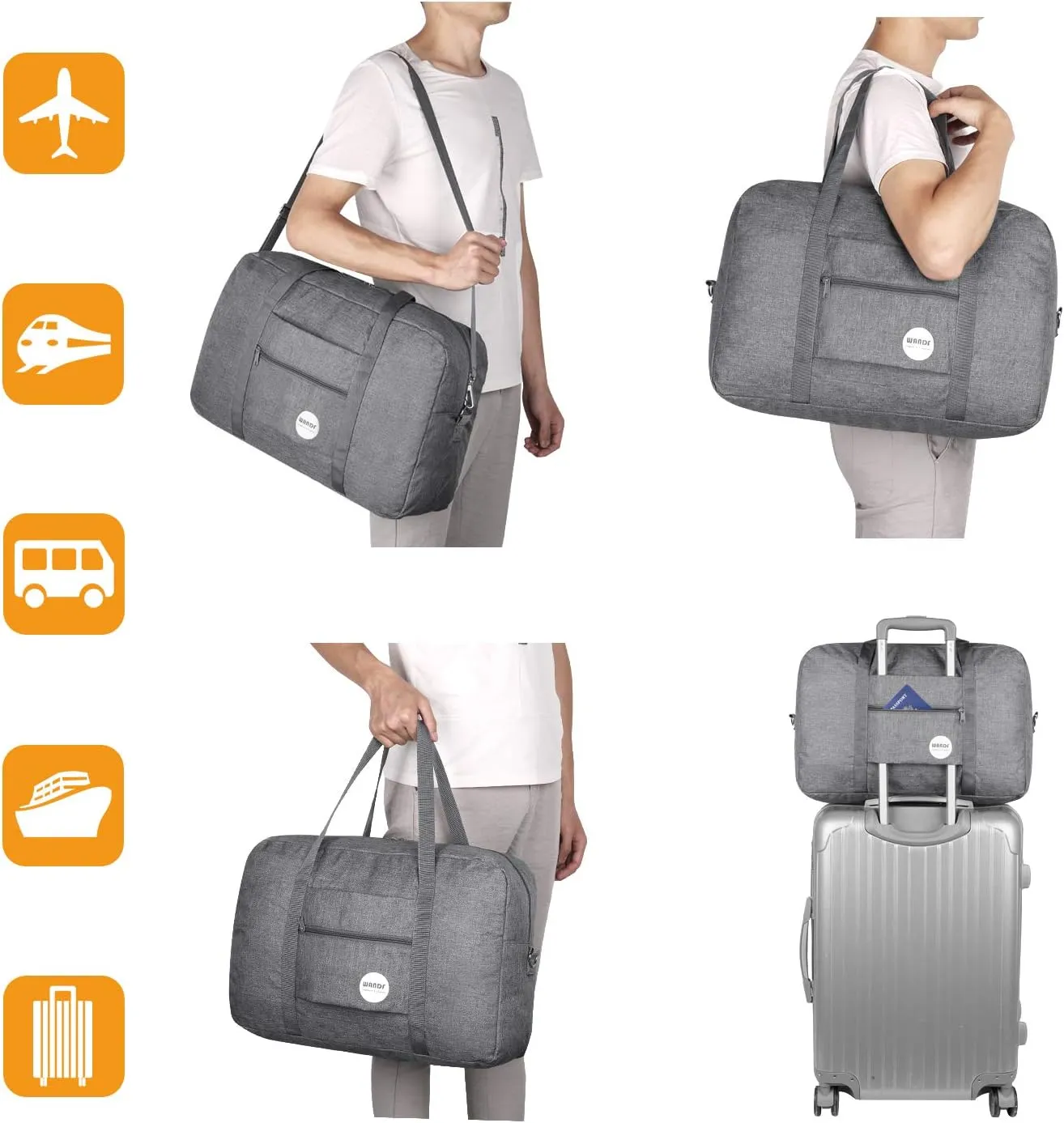 WANDF For Spirit Airlines Personal Item Bag 18x14x8 Travel Duffel Bag Underseat Foldable Carry-on Luggage for Women