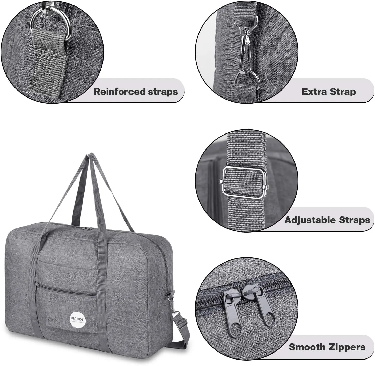 WANDF For Spirit Airlines Personal Item Bag 18x14x8 Travel Duffel Bag Underseat Foldable Carry-on Luggage for Women