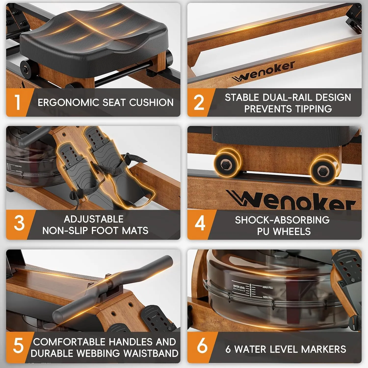 Water Rowing Machine for Home Use, Wooden Foldable Rower Machine with Adjustable Monitor & Bluetooth APP, Large Water Tank & Comfortable Seat for Immersive Water Rower, 350LBS Weight Capacity