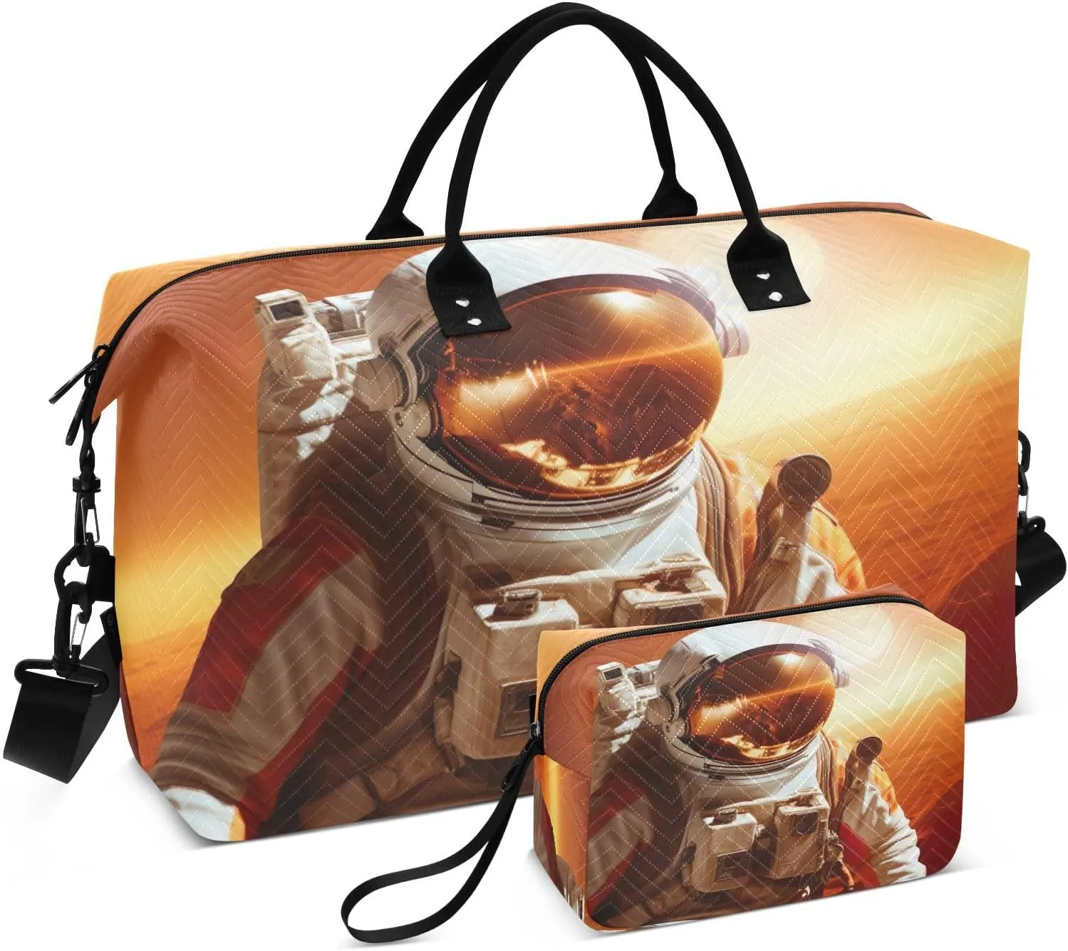 Watercolor Astronaut Space Planet Travel Duffel Bag with Toiletry Bag Weekender Bag for Carry on Sports Gym Bag for Weekend Travel Gym