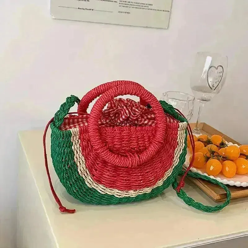 Watermelon Shaped Colorblock Straw Beach Bag