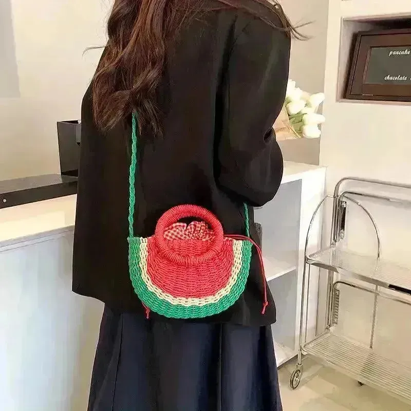 Watermelon Shaped Colorblock Straw Beach Bag