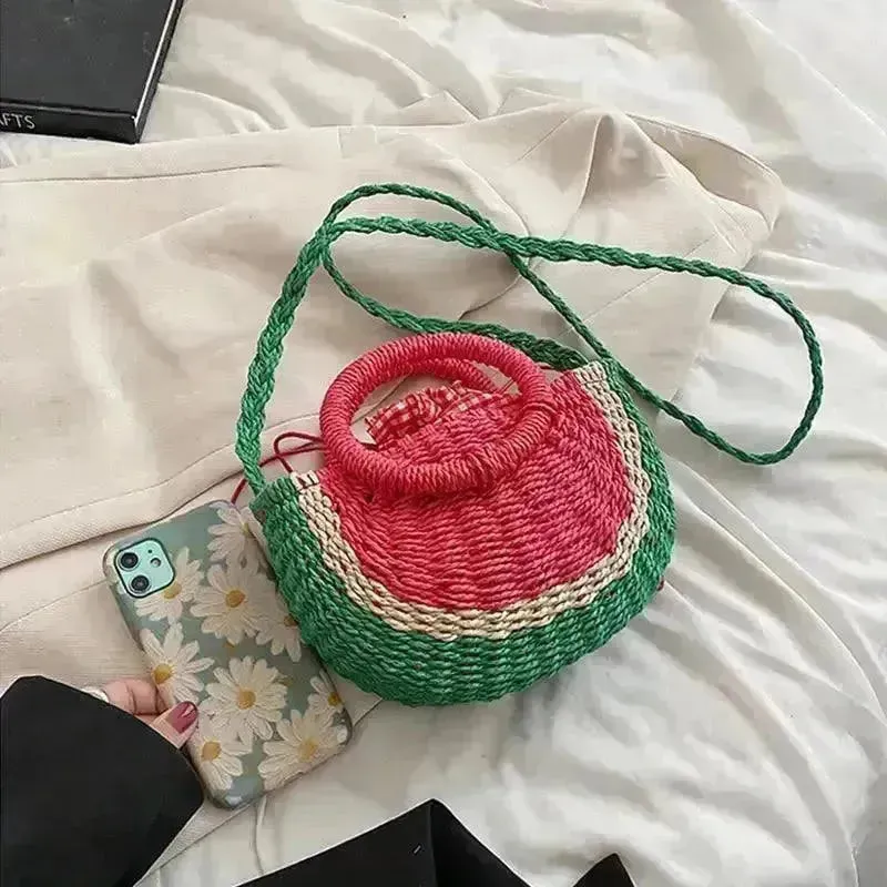 Watermelon Shaped Colorblock Straw Beach Bag