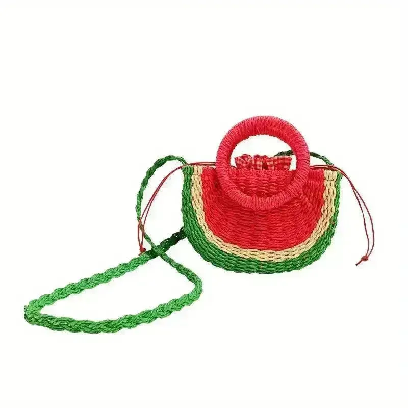 Watermelon Shaped Colorblock Straw Beach Bag