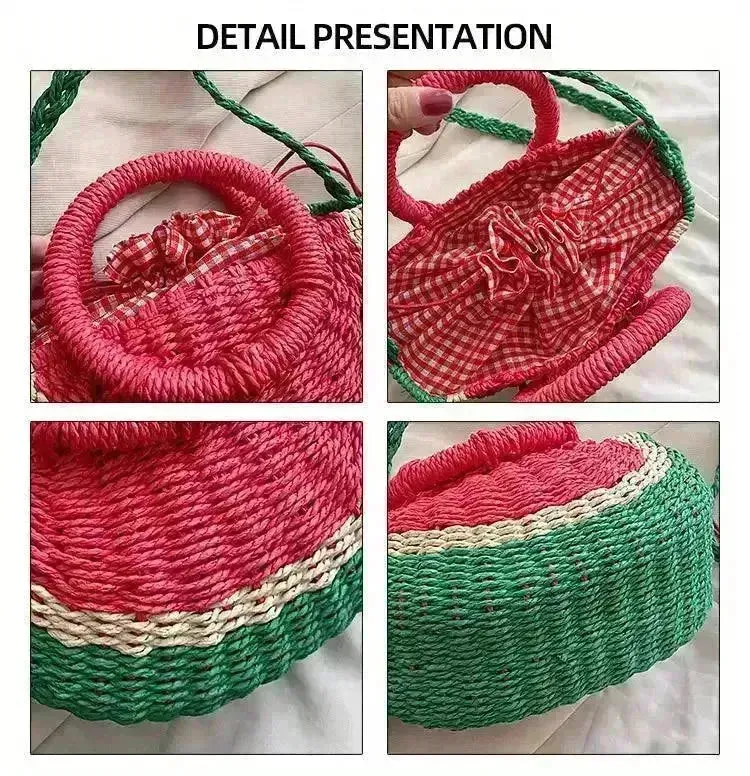 Watermelon Shaped Colorblock Straw Beach Bag