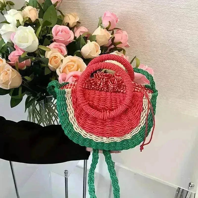 Watermelon Shaped Colorblock Straw Beach Bag