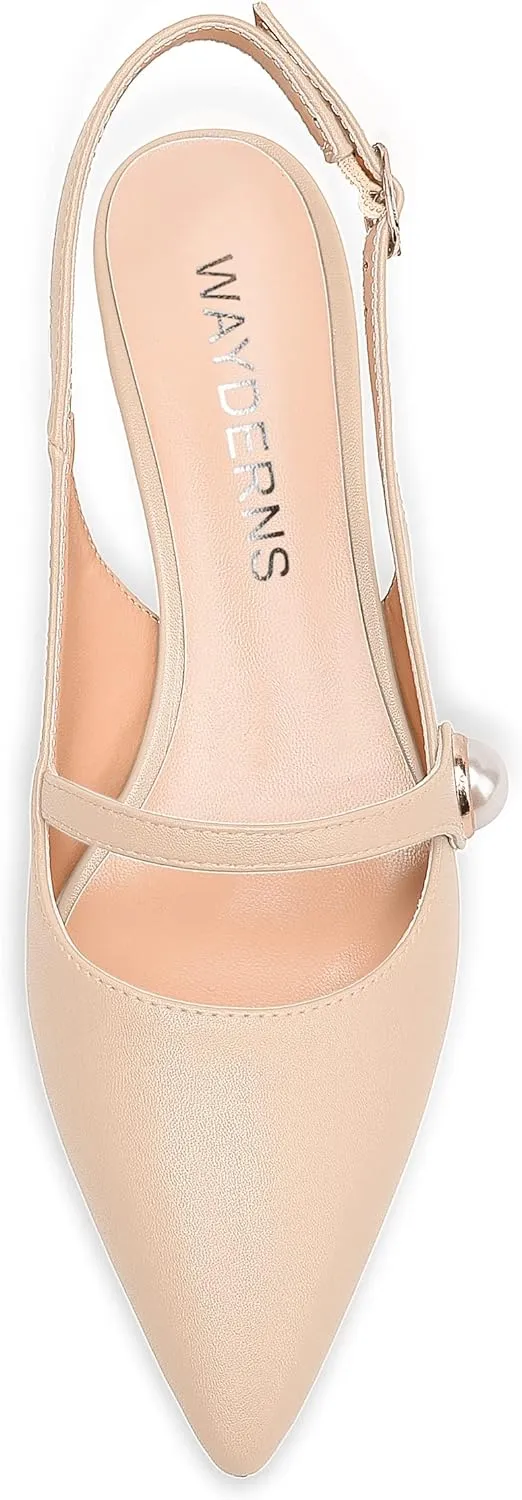WAYDERNS Womens Dating Matte Pointed Toe Fashion Slingback Solid Buckle Spool Low Heel Pumps Shoes 1.5 Inch